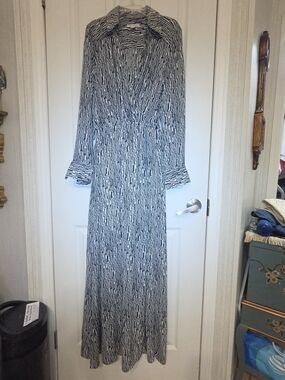 Boston Proper Black and White Vertical Stripe Maxi Dress